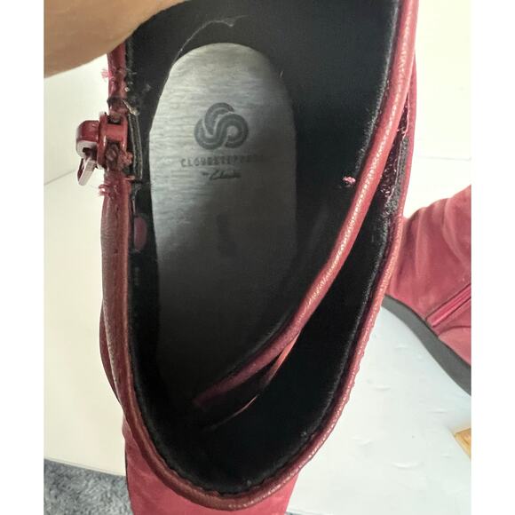 Clarks Cloudsteppers Sillian Tana Burgundy Ruched Comfort Casual Ankle Booties 7 - Picture 9 of 13